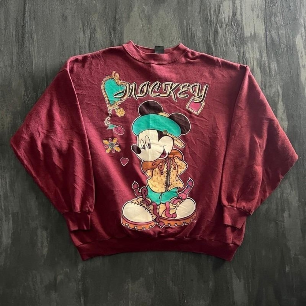 Vintage Mickey Mouse Sweatshirt Men's XL Red 1990s Disney